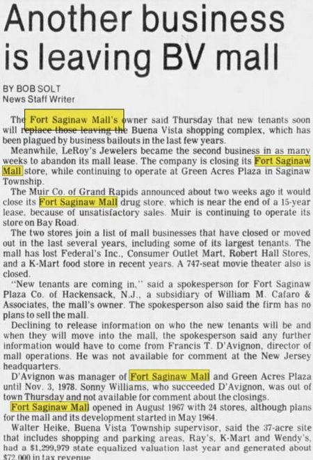 Fort Saginaw Mall - Mar 06 1981 Article (newer photo)
